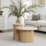 Round Nesting Tables with Travertine Tops,Set of 2