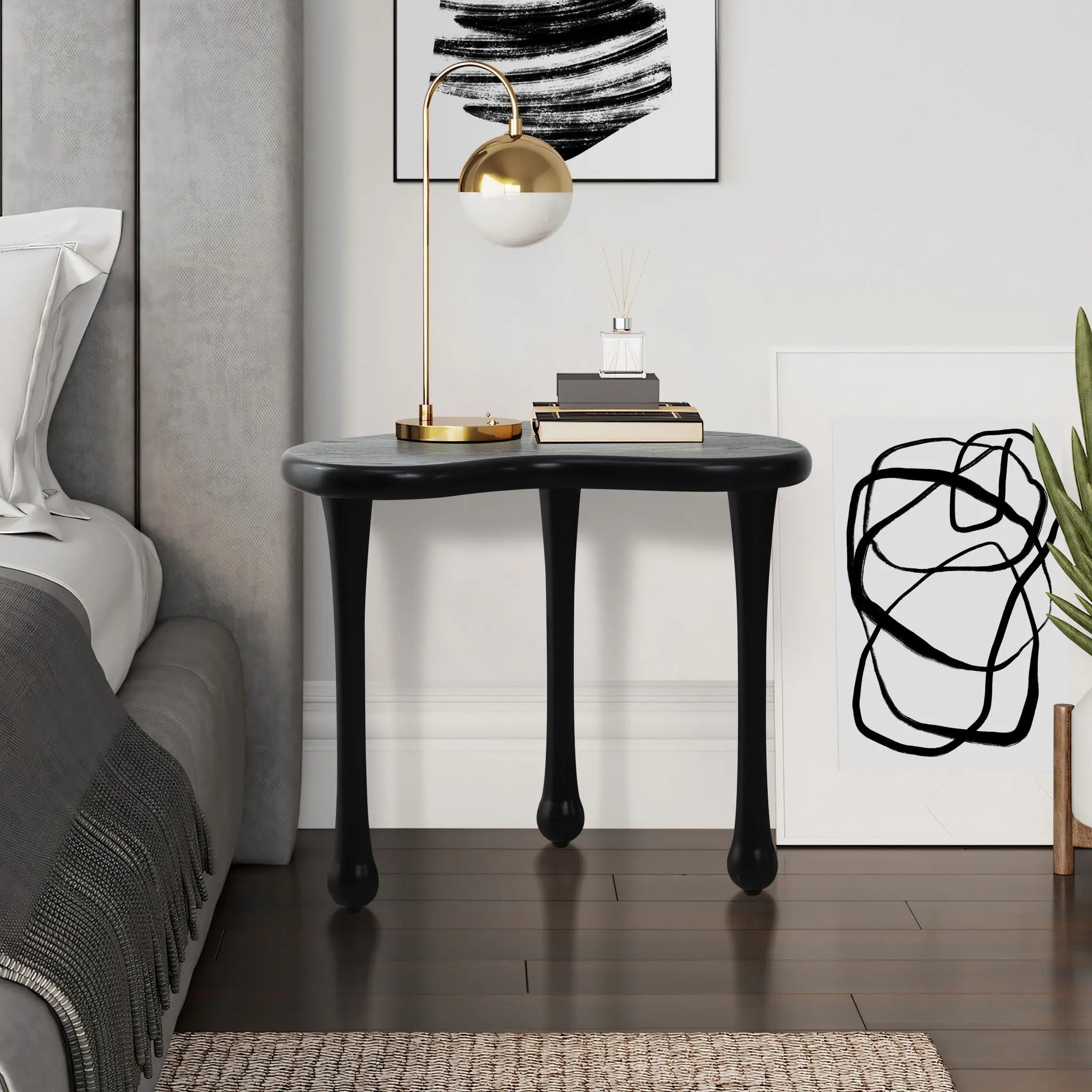 Black Wood Irregular Shape 19.9-Inch Tall Side Table - LuxenHome