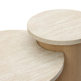 Round Nesting Tables with Travertine Tops,Set of 2