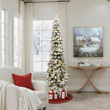 Pre-Lit Flocked Artificial Christmas Tree with Base, 7ft