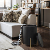 Round Wood Storage Side Table with Metal Stand,21.65''