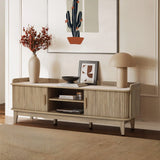 Mid-Century Modern Tambour-Style 2-Door 63-Inch Wide TV Stand with Tray Top, Oak - LuxenHome