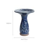 Blue ceramic birdbath with petals and vines pattern - LuxenHome