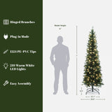 Pre-Lit Green Slim Christmas Tree with Metal Stand,7Ft