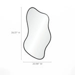 This asymmetrical mirror features a sleek black frame and embodies modern minimalism. Its dimensions are 39.37 inches in height and 20.98 inches in width, making it a striking yet subtle addition to any space.