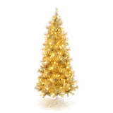 Pre-Lit Gold Tinsel Pine Christmas Tree with Stand,,7.5Ft