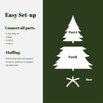 Diagram showing assembly instructions for an artificial Christmas tree: connect the base, part B, and part A, then fluff branches for best appearance—perfect for stunning holiday décor or your Pampas Grass Christmas Tree display.
