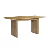 The LuxenHome Aria wood finish 63 rectangle dining table offers a spacious tabletop and sturdy slab legs. Its natural finish showcases clean lines on a smooth surface, perfectly suiting diverse decor styles, all set against a plain white background for an elegant touch. Ideal for six people.