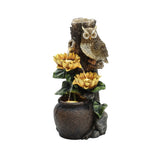 Sunflower and Owl Polyresin Outdoor Water Fountain with Lights - LuxenHome