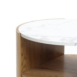Natural wood finish coffee table with faux marble top - LuxenHome