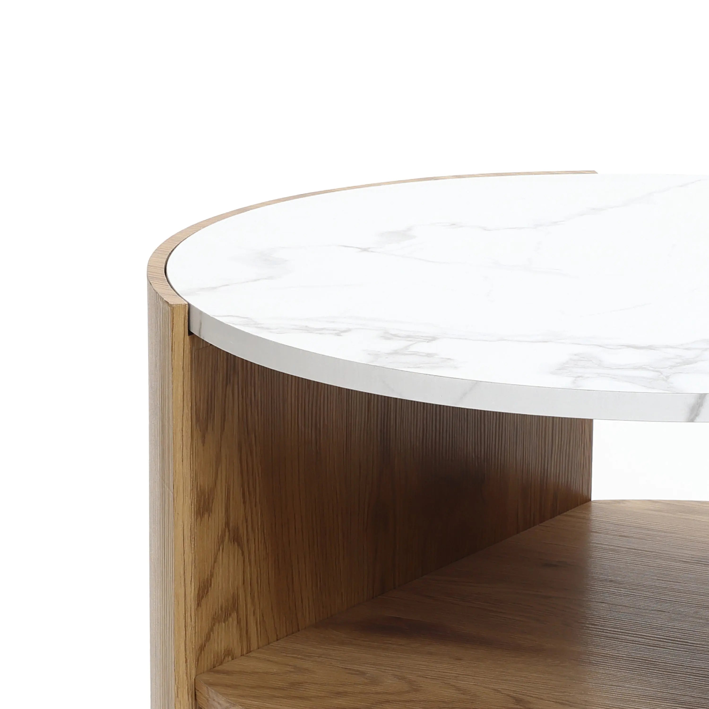 Natural wood finish coffee table with faux marble top - LuxenHome