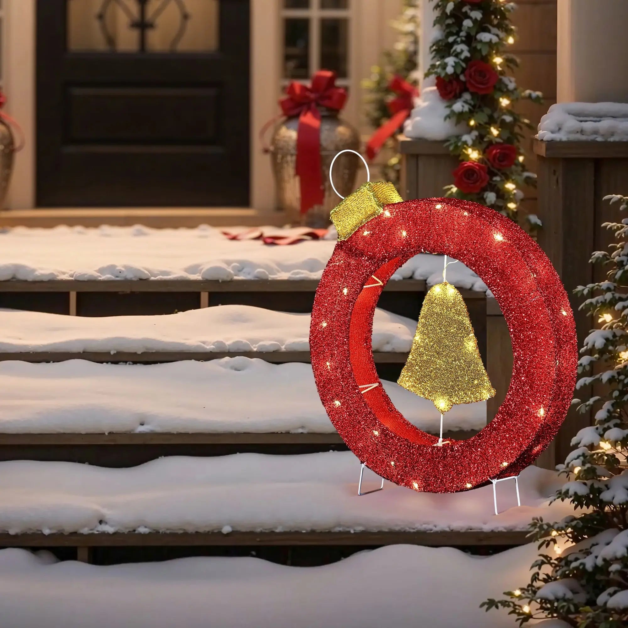 Bell lighted wreath outdoor christmas decoration, 1.9 ft tall - LuxenHome