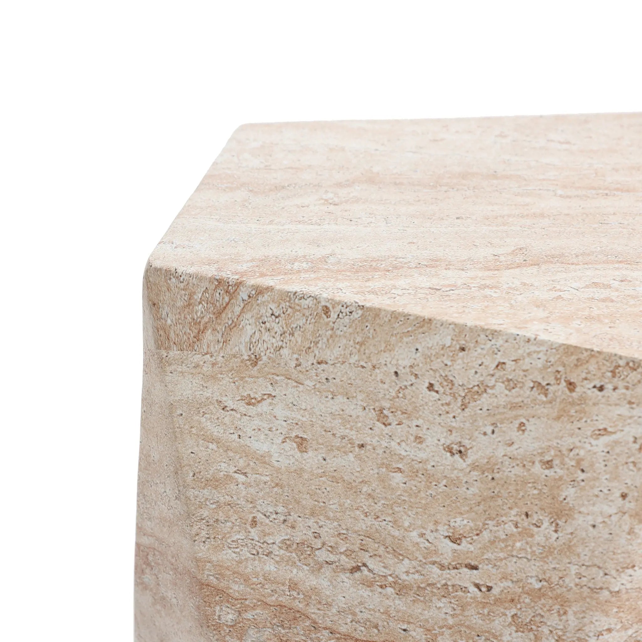 Travertine-Style Irregular Textured MgO Side Table - LuxenHome