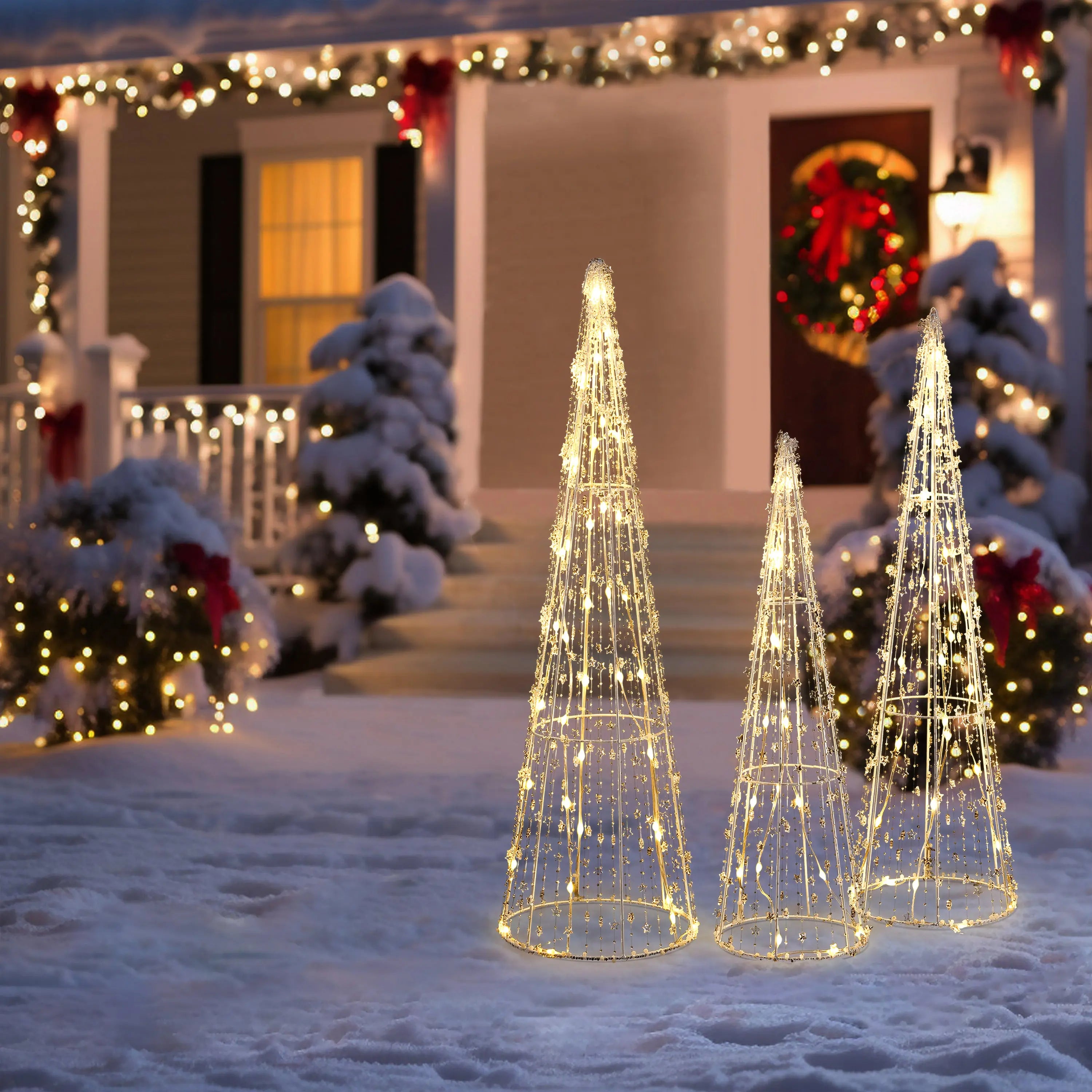 Lighted trees christmas decoration for indoor and outdoor, set of 3 - LuxenHome