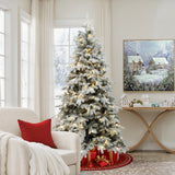 Pre-Lit Flocked Artificial Pine Christmas Tree,6.1Ft