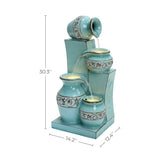 Light blue 4-tier ornate jugs polyresin outdoor water fountain with lights - LuxenHome