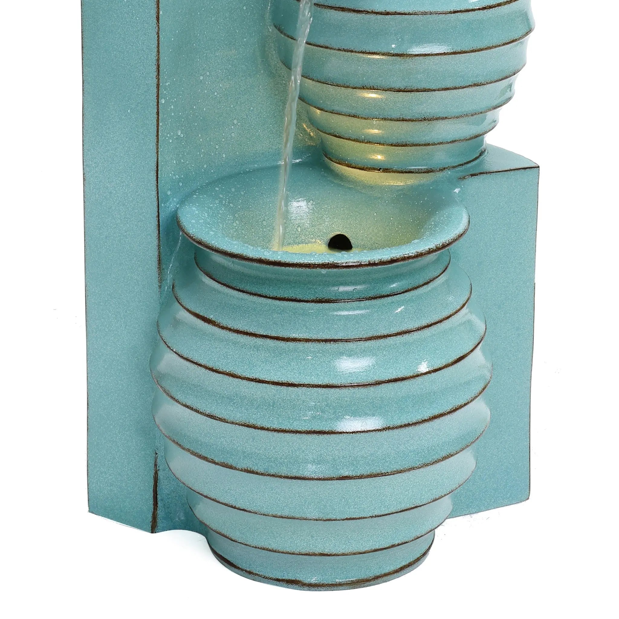 Aqua Blue 3-Tier Bowls Polyresin Outdoor Water Fountain with Lights - LuxenHome