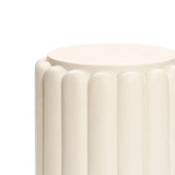 Ivory white pillar round cement outdoor side table - LuxenHome