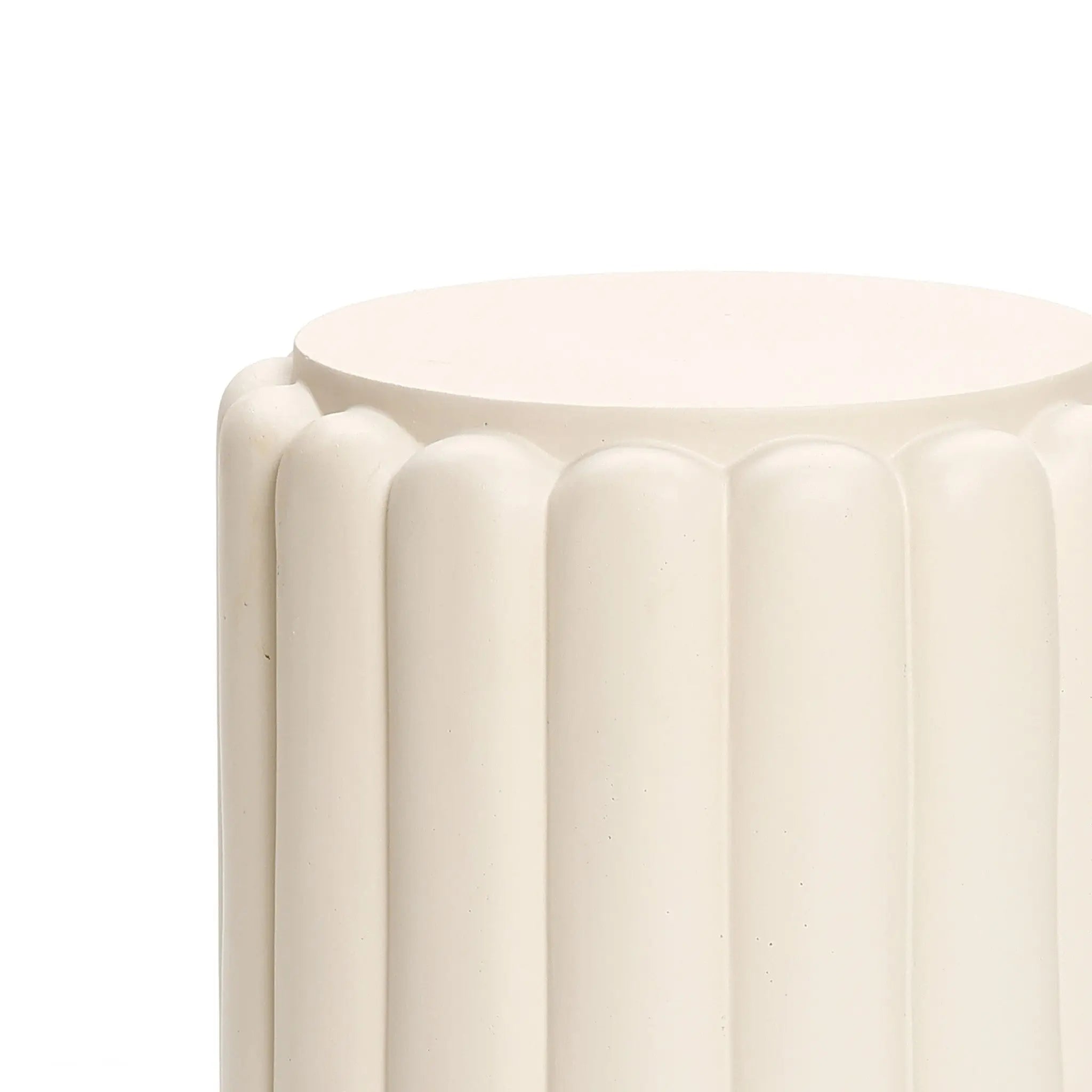 Ivory white pillar round cement outdoor side table - LuxenHome