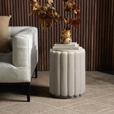 Ivory white pillar round cement outdoor side table - LuxenHome