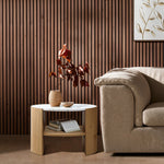 Natural wood finish coffee table with faux marble top - LuxenHome