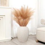 Beige ribbed round MgO Vase, 15.2'' h - LuxenHome