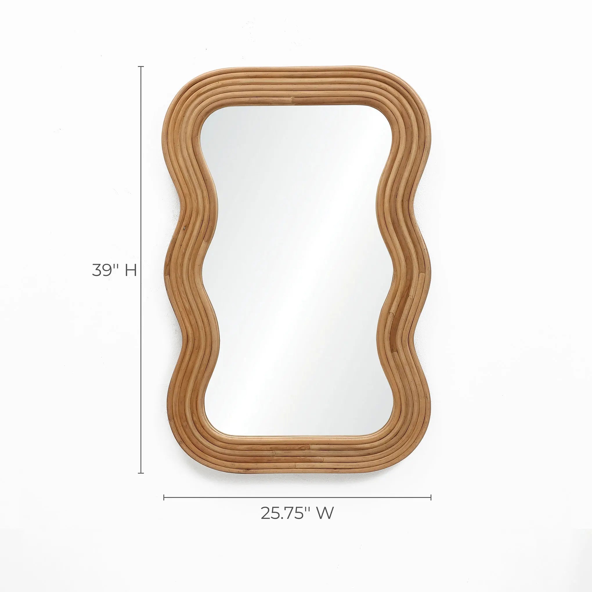 This rectangular wall mirror, featuring a wavy cork wood frame, exudes a modern vibe with dimensions of 39 H and 25.75 W.