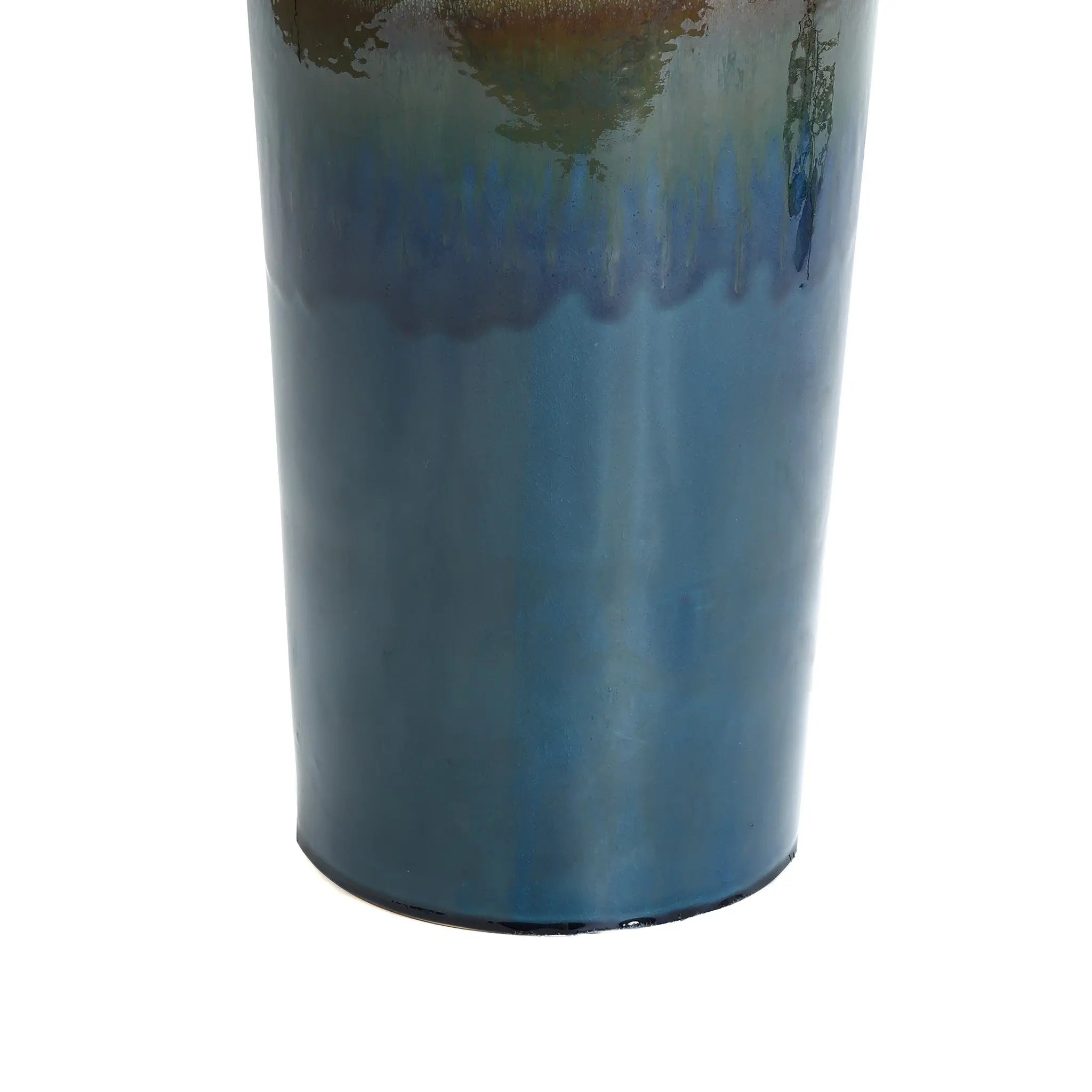 Glazed Blue and Brown Duo-Tone Sphere on Round Pillar Bubbler Ceramic Water Fountain - LuxenHome