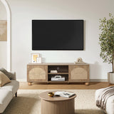 Natural Finish Engineered Wood TV Stand with Pine Legs, 55"