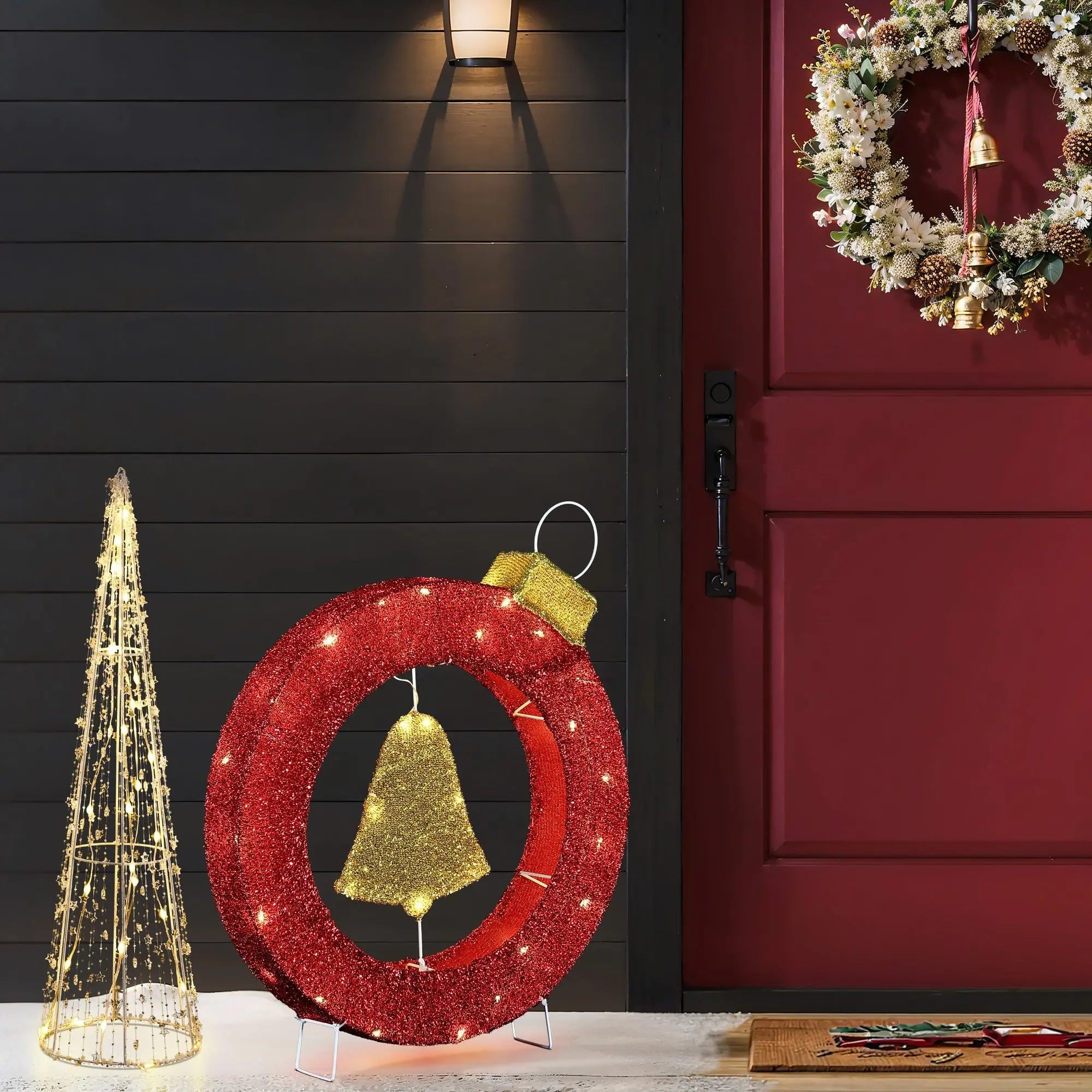 Bell lighted wreath outdoor christmas decoration, 1.9 ft tall - LuxenHome