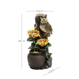Sunflower and Owl Polyresin Outdoor Water Fountain with Lights - LuxenHome