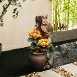 Sunflower and Owl Polyresin Outdoor Water Fountain with Lights - LuxenHome