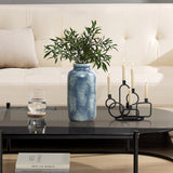 Mediterranean Jar Blue Mottled Round Terracotta Vase,13.8"