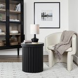 Bella Round Wood Fluted Side Table,Black 19.29''