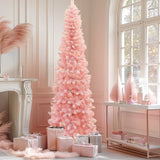 pre-lit-snow-flocked-tall-christmas-tree-on-the-ground-with-gift-box