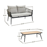 Ventura outdoor aluminum with PE rope loveseat & coffee table set - LuxenHome