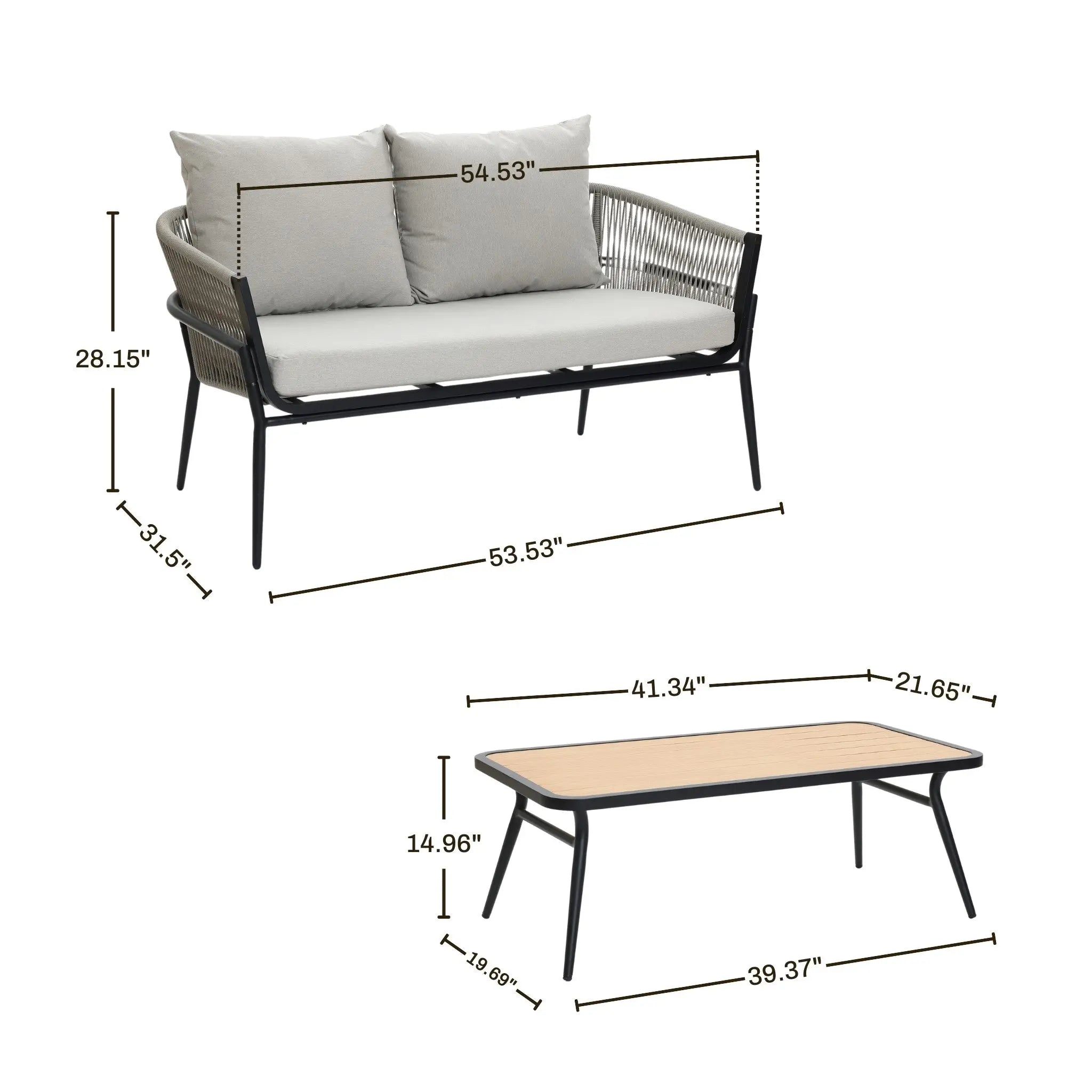 Ventura outdoor aluminum with PE rope loveseat & coffee table set - LuxenHome
