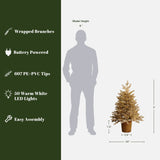 Pre-Lit Gold Branches Pine Christmas Tree with Pot,3Ft