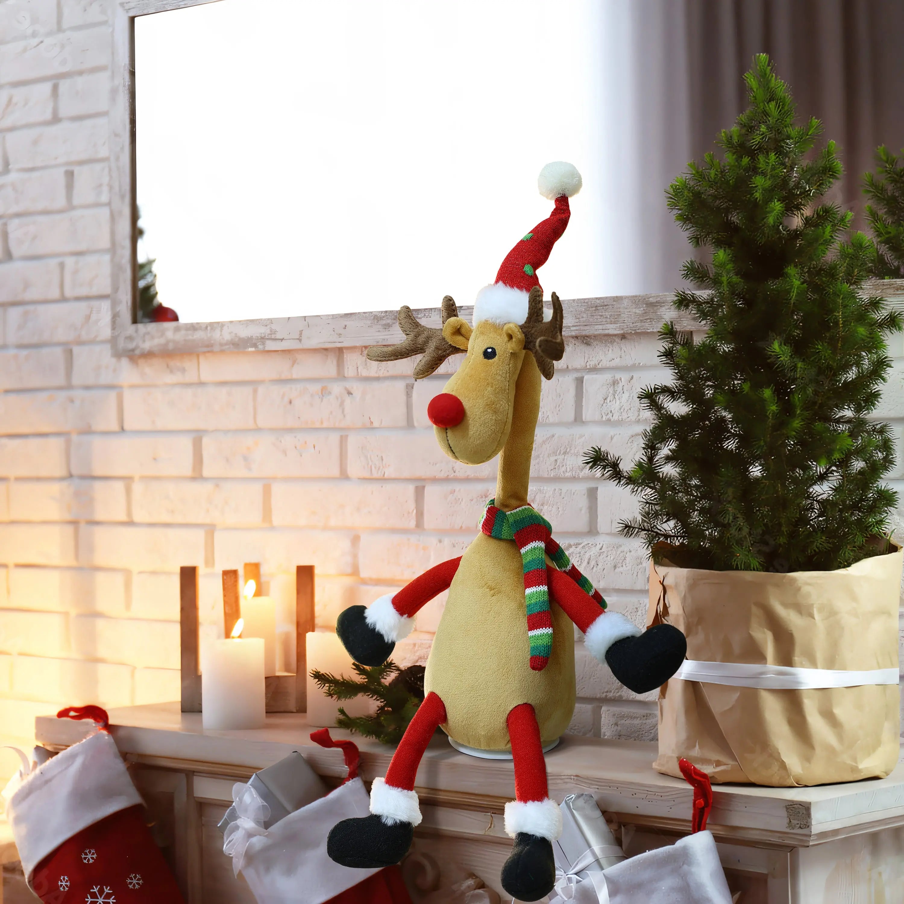 Singing-Animated-Reindeer-plus-toy-perfect-for-mantel-and-table-centerpiece
