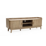 Mid-Century Modern Tambour-Style 2-Door 63-Inch Wide TV Stand with Tray Top, Oak - LuxenHome