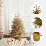 Pre-Lit Gold Branches Pine Christmas Tree with Pot,3Ft