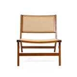 front view of Bamford accent chair. A solid wood frame chair with PE rattan seat and backrest