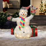 White Tinsel Frosted Holiday Outdoor Snowman Decor, 3ft