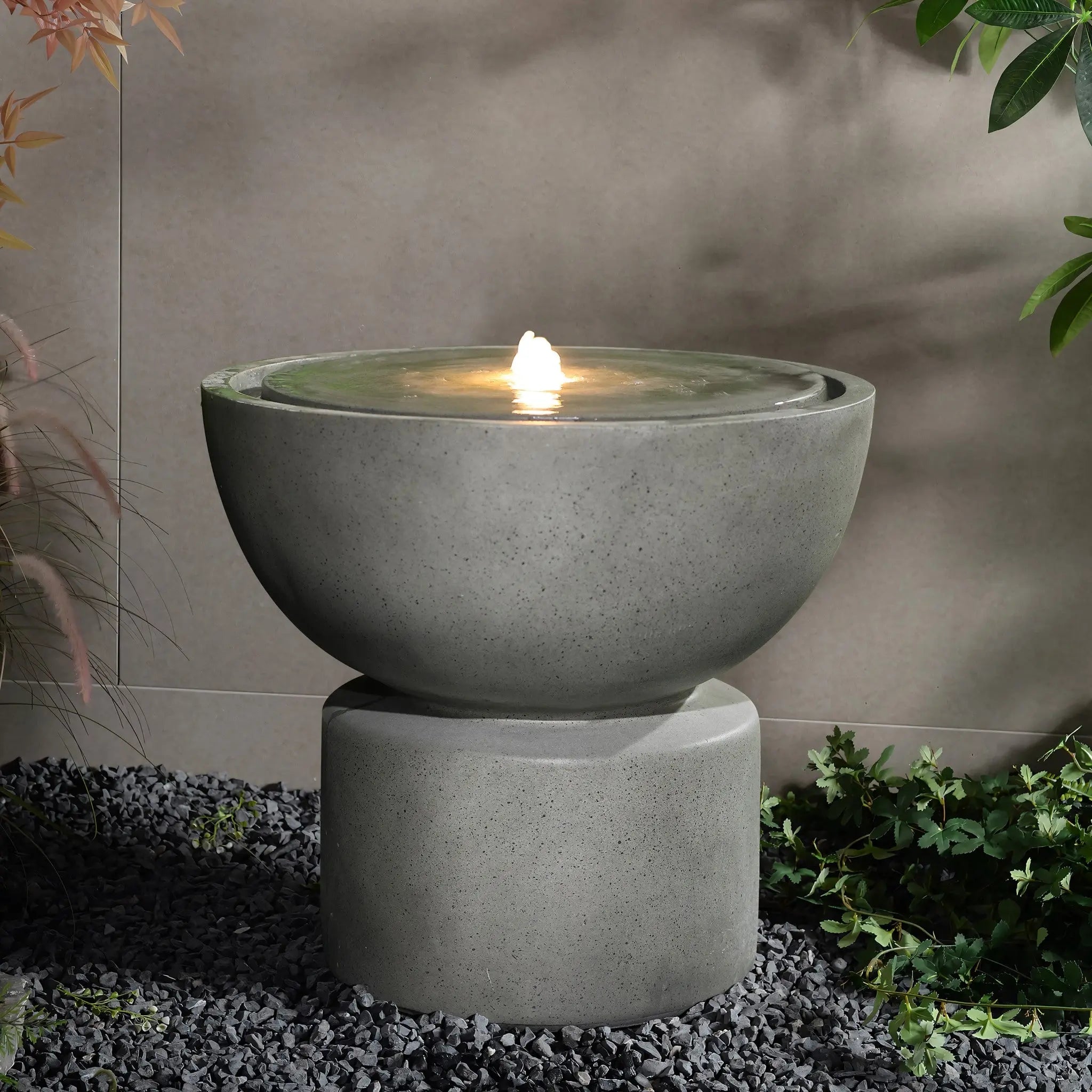 Modern gray resin bubbler water fountain - LuxenHome