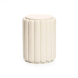Ivory white pillar round cement outdoor side table - LuxenHome