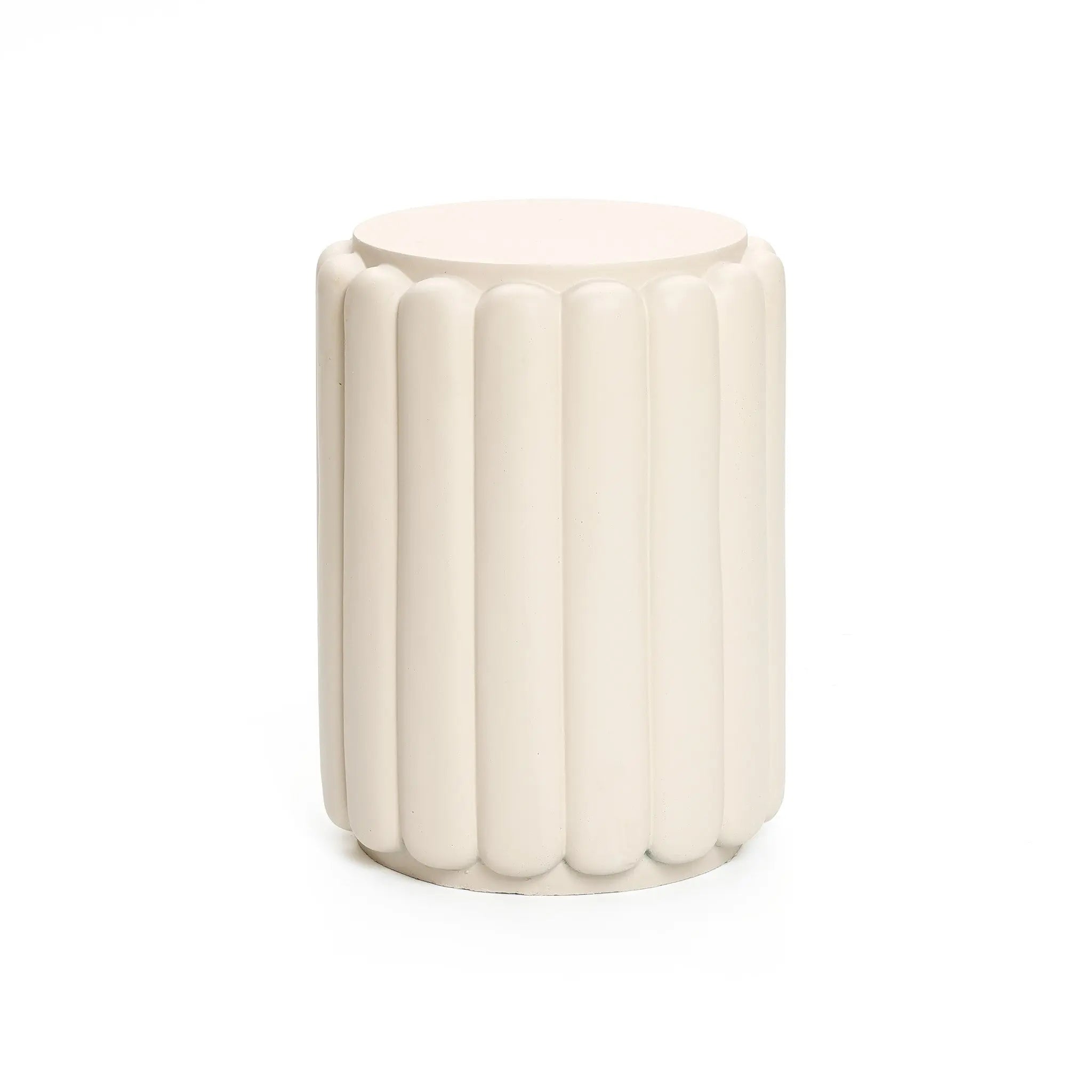 Ivory white pillar round cement outdoor side table - LuxenHome