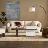 Travertine-style and walnut finish wood coffee table - LuxenHome