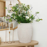 Beige ribbed round MgO Vase, 15.2'' h - LuxenHome