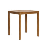An outdoor acacia wood dining table with four straight legs, featuring a slatted top made from FSC-certified acacia wood.