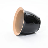The black and beige ceramic planter pot, perfect for both indoor and outdoor use, lies gracefully on its side against a crisp white background.
